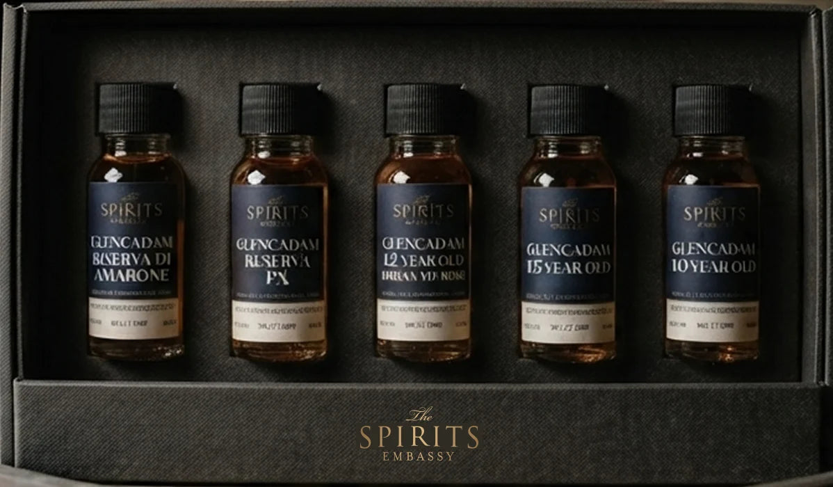 The Spirits Embassy tasting box with five Glencadam whisky samples